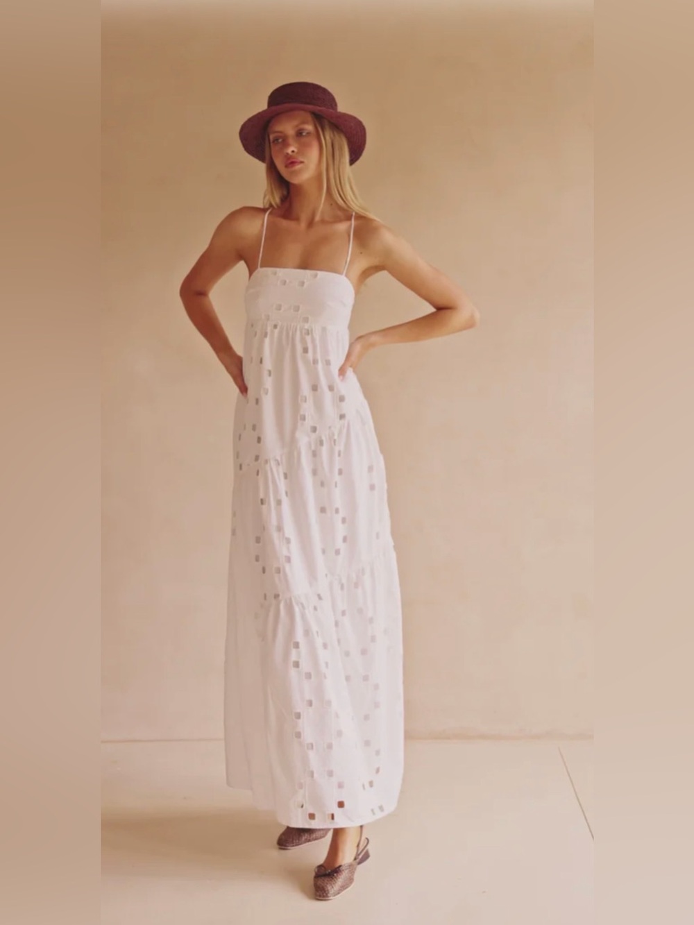 NWT SABO White Eyelet Spaghetti-Strap Maxi Dress